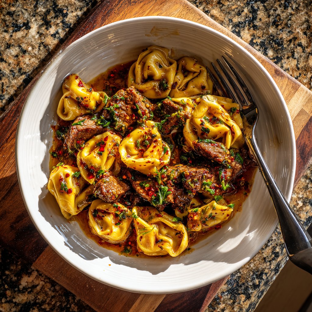 Spicy Garlic Steak Tortellini