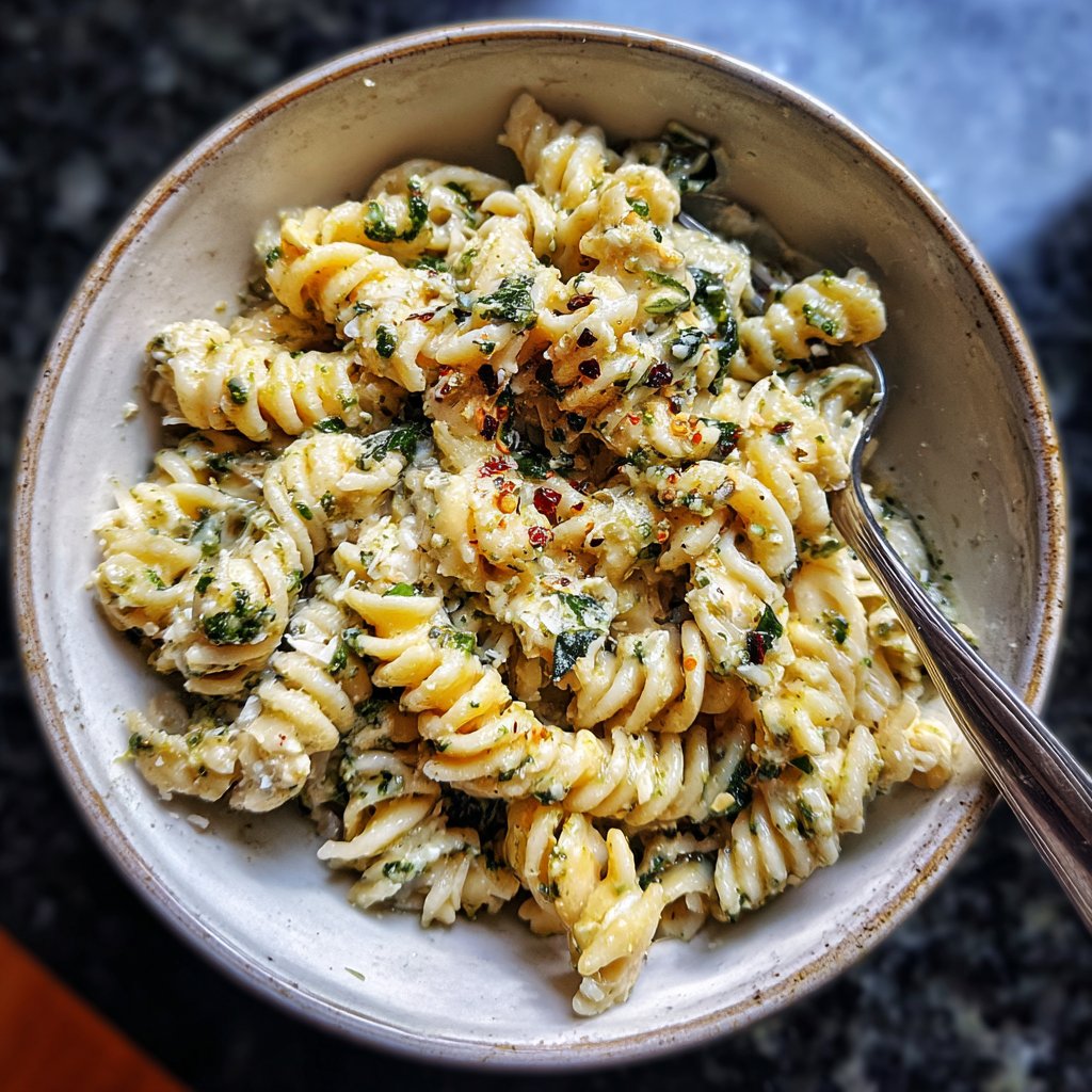 One Pot Creamy Garlic Pesto Pasta